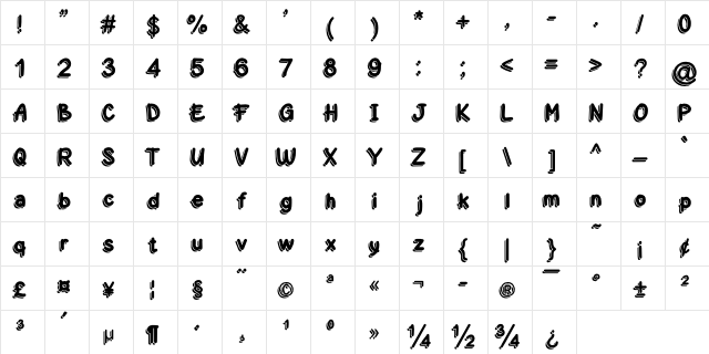 Netigen Shadow Regular  glyph index