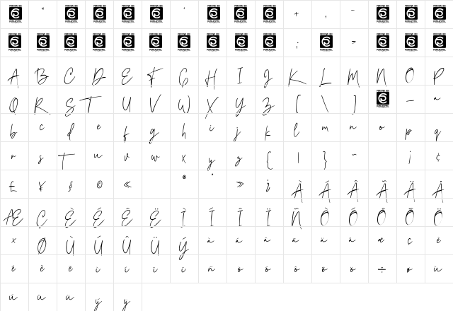 Florita Signature Regular  glyph index