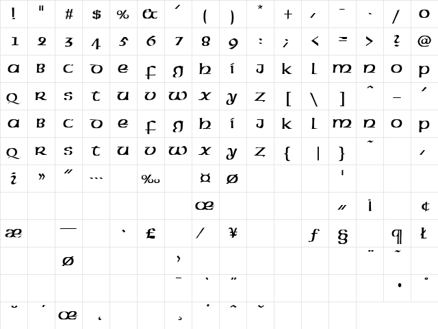 Gypsy Boots 2 Regular  glyph index