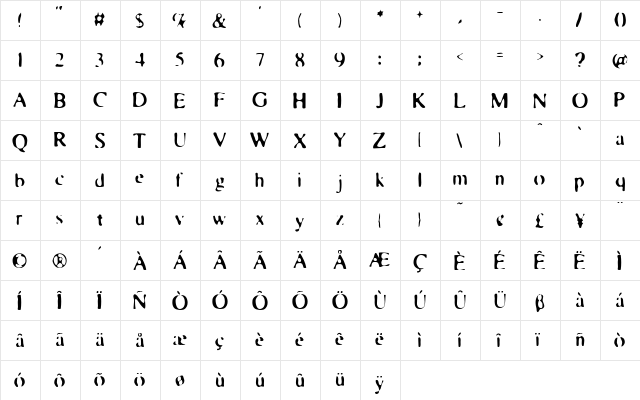 Blearex Medium  glyph index