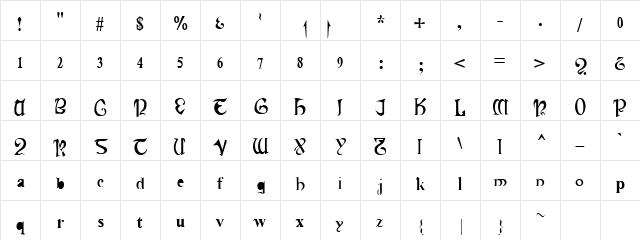 Cauldron Medium  glyph index