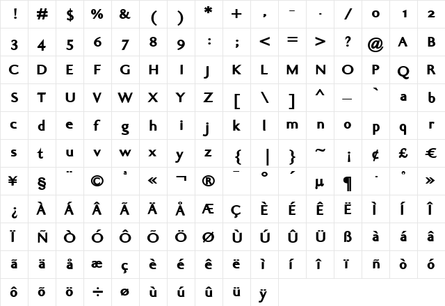 Ela Sans Black Regular  glyph index