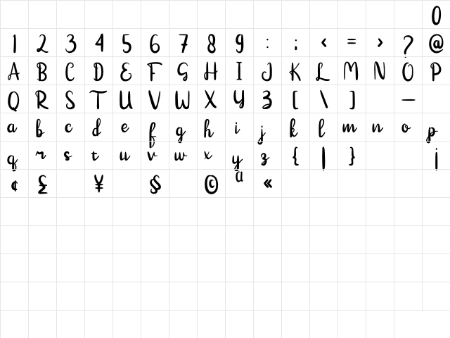 Merilland Regular  glyph index