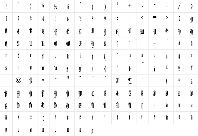 DurerGothic Regular  glyph index