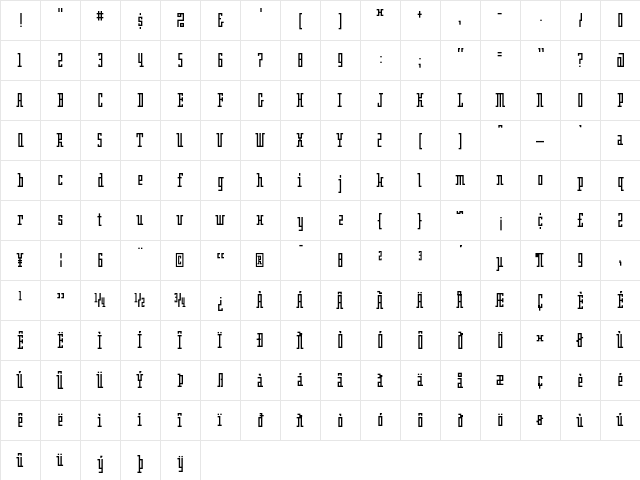Oblong Regular  glyph index