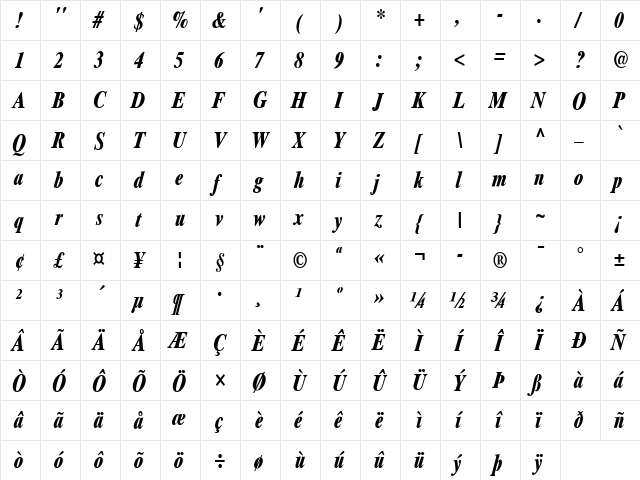 ft69 Bold Italic  glyph index