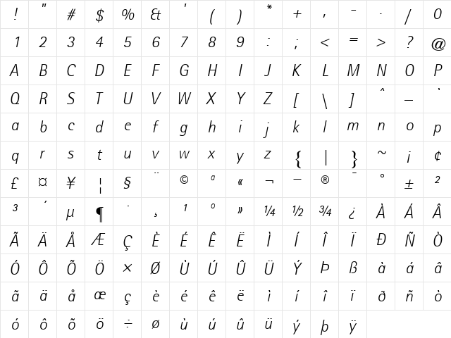 RotisSansSerif46-Light LightItalic  glyph index