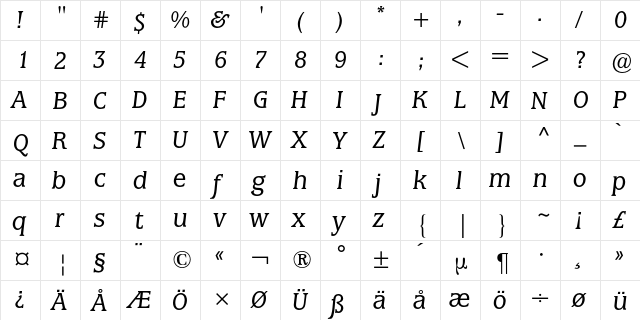 Marbrook BQ Regular  glyph index