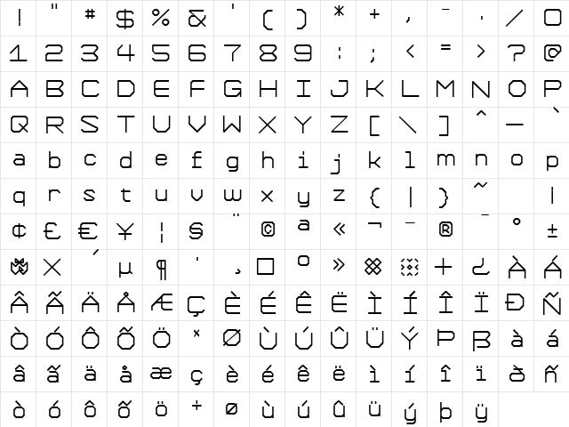 Formation DemiBold  glyph index