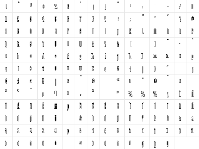 ModulaOutlined Regular  glyph index