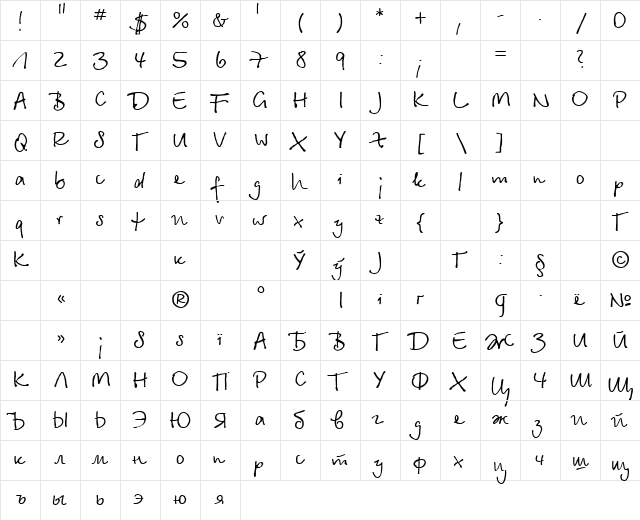 Betina Normal  glyph index