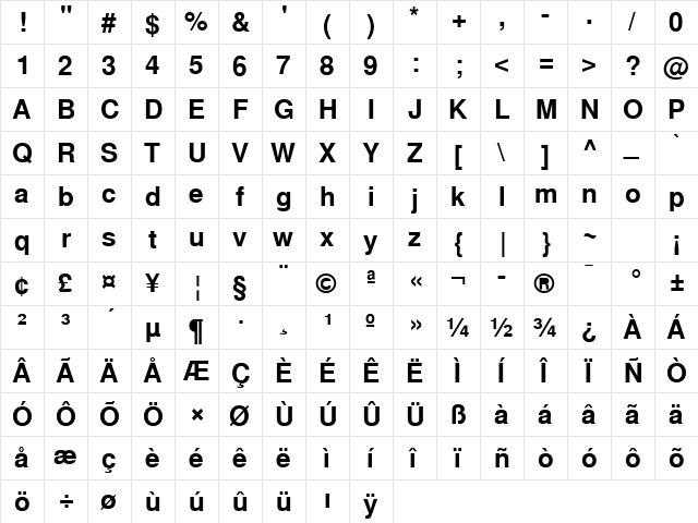 TurkishSansSSK Bold  glyph index