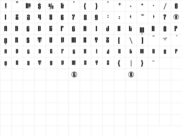 LHFConclave SHARP  glyph index