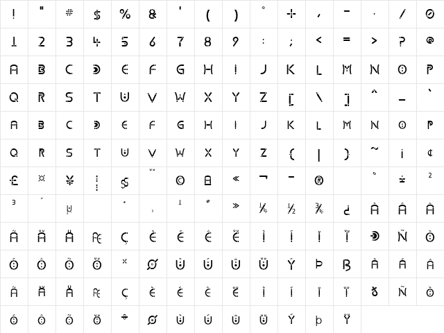 Kharnorric Royal 2000 Regular  glyph index