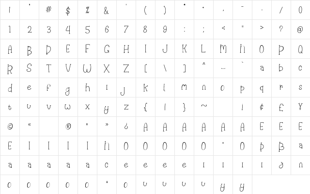 Happy Clover Regular  glyph index