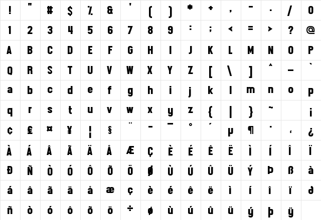 Front Page Neue Regular  glyph index