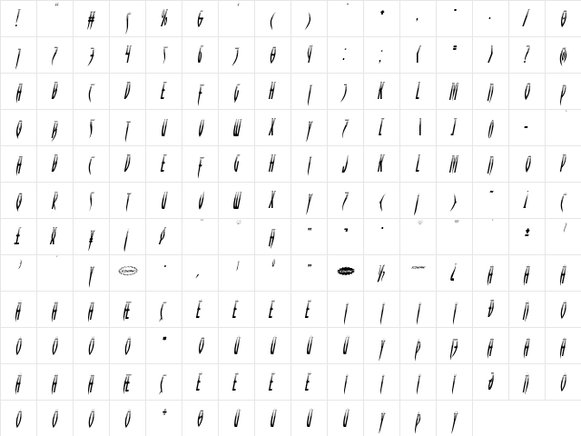 Inhumanity Halftone Italic Italic  glyph index