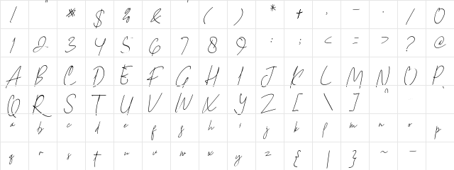 firstlove Regular  glyph index