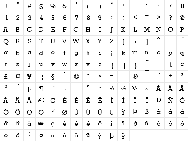 MemphisTLig Regular  glyph index