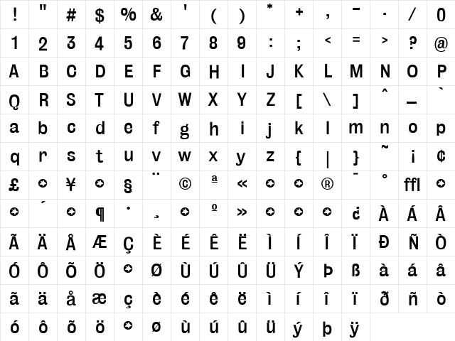 BureauGrotesque-FiveThree Regular  glyph index