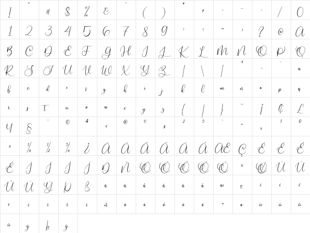 Slovenia Regular  glyph index