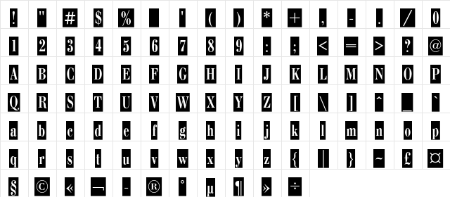 BodoniCondCameoC Regular  glyph index