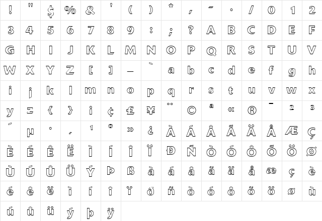 DeltaJaegerOutline Roman  glyph index