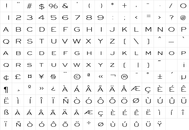Eye glass Wide Normal  glyph index