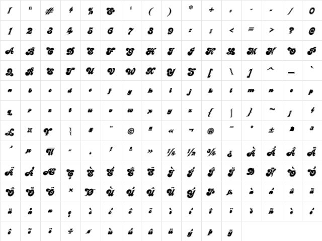 BenguiatCharisma Contour  glyph index