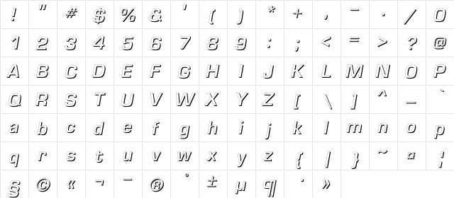 EuropeShadowC Italic  glyph index
