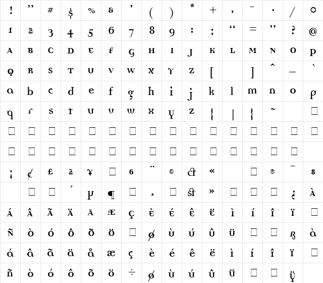 DemocraticaBold Regular  glyph index
