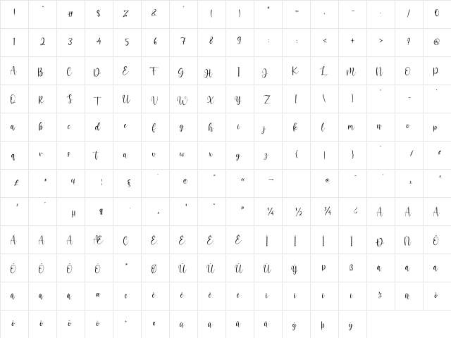 Adellicia Regular  glyph index