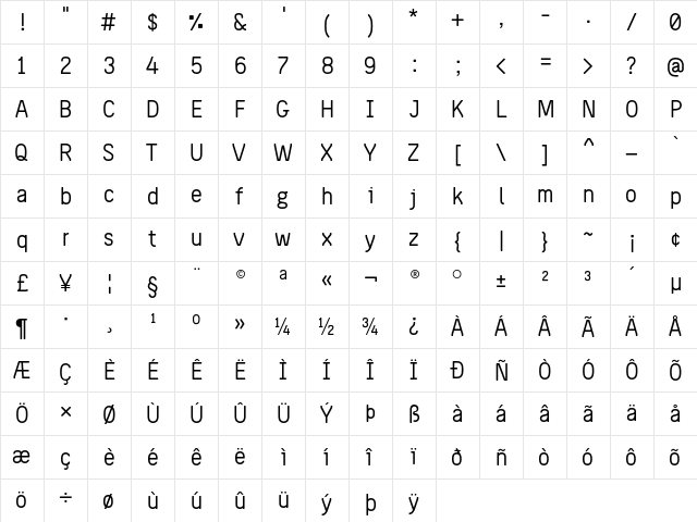 Neighbourhood Regular  glyph index