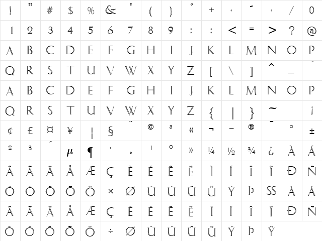 ArenaCapsSSK Regular  glyph index
