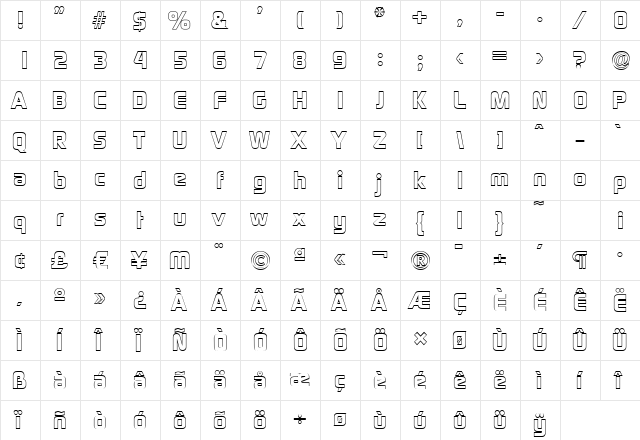 RandyBeckerOutline-ExtraBold Regular  glyph index
