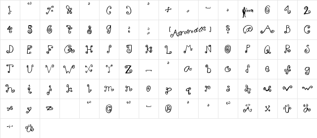 Curlykid Regular  glyph index