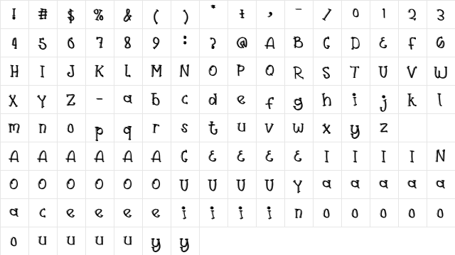 Bellia Holle Regular  glyph index