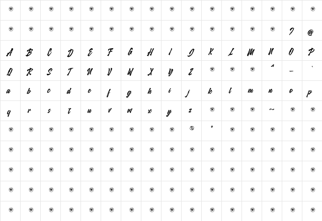 Glarious Script  glyph index