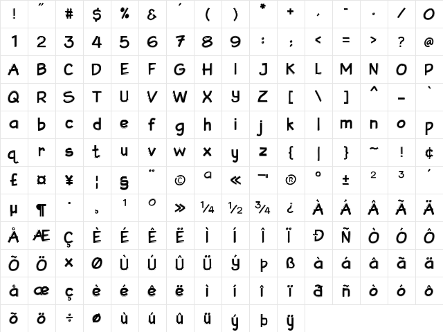 Artescratch Regular  glyph index