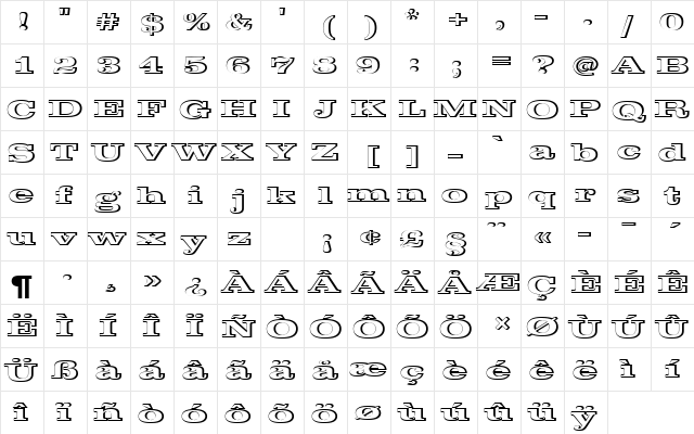 ClarendonTBolExpRe1 Regular  glyph index