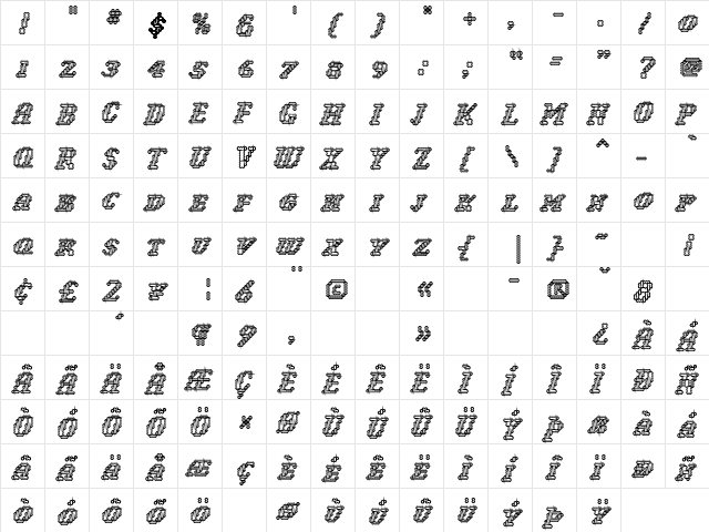 NarlyInline Roman  glyph index