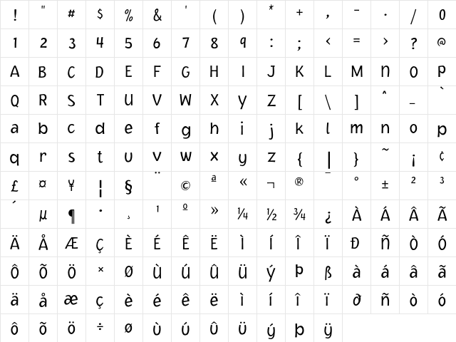 JacobyICG Light  glyph index