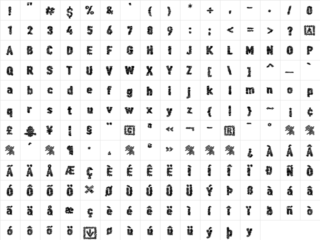 Scribble Bold  glyph index