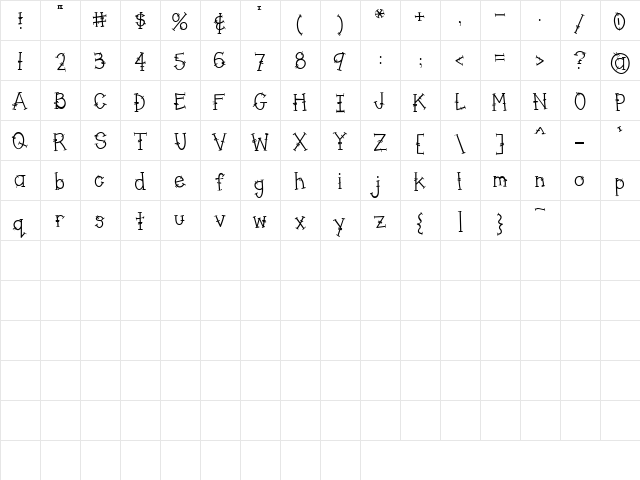 Doodle Double Dash Regular  glyph index