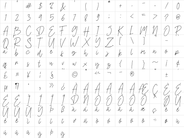 Daltana Demo Demo  glyph index