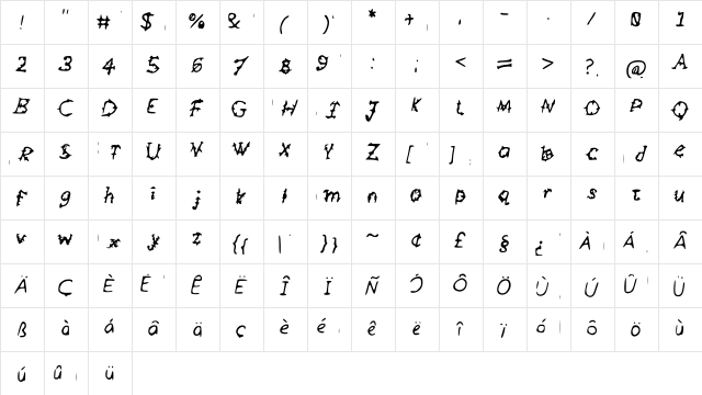 Filgus Medium  glyph index