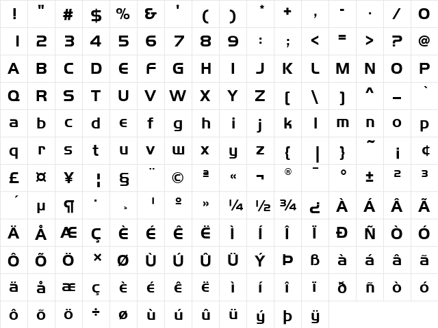 HandelGothicEF Regular  glyph index