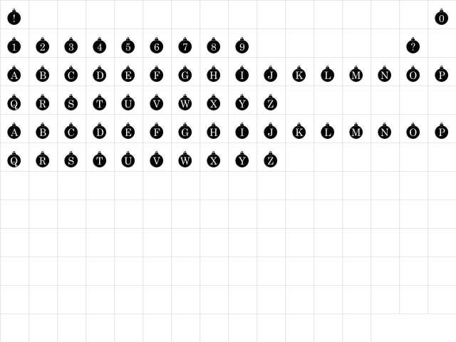 Bauble_Monogram Regular  glyph index