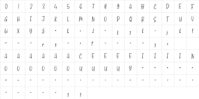 Ruth Signature Personal Use  glyph index