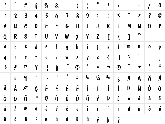 Dom Casual Regular  glyph index